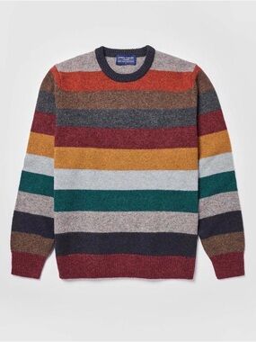 Joseph Turner Shetland Striped Crew Neck Jumper Sweater Large Rainbow